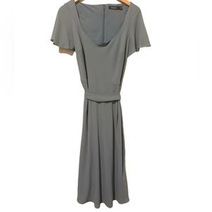 Lauren‎ Ralph Lauren Flutter Sleeve Midi Dress • Tie Waist A-Line • Sage Blue